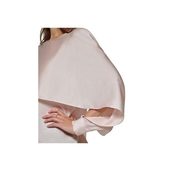 DKNY Womens Petite Solid Crewneck Smocked-Cuff Cape Blouse Champagne Pink PM - Picture 8 of 8